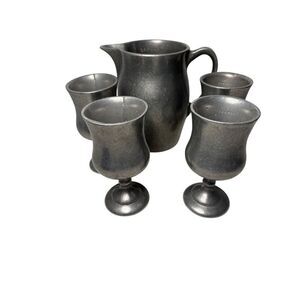 Carson Vtg pewter water pitcher & 4 water goblets   #M-1844